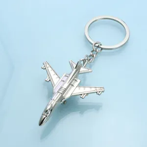 Silver metal fighter jet keychain 3D airplane model bag pendant aviation gift keyring