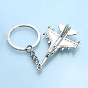 Metal fighter jet keychain 3D military airplane model keyring for aviation fans gifts