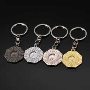 Creative Chinese Retro Zinc Alloy Bagua Tai Chi Metal Keychain Vintage Polished Car Keyring Souvenir Ornament Gift For Men Women