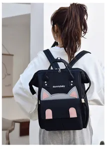 Großes Kapazität Wickelrucksack mit süßem Katzenohren Design, stilvolle Mama Reisetasche für Babys.