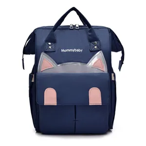 Große wasserdichte Wickelrucksack für Mütter, süßes Katzenohren-Design, dunkelblau.