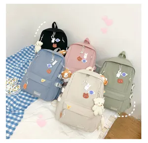 Mochila estilo Harajuku gran capacidad estudiante estudiante casual multicolor con colgante lindo