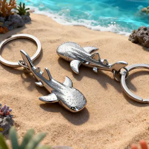 Simulation Whale Shark Keychain Zinc Alloy Ocean Animal Key Ring Pendant For Kids Backpack Charm Gift Mirror Polished Silver