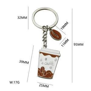 Portachiavi tazza di caffè in metallo con ciondolo chicco, accessorio elegante per gli amanti.