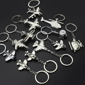3D Simulation Metal Airplane Keychain Aviation Gift Simulation Fighter Jet Helicopter Key Ring Pendant Zinc Alloy Polished Silver Gun Black Decoration