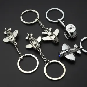 Metal airplane keychain set 3D simulation aircraft key rings for promotional gifts main view image