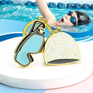 Modern Zinc Alloy Swimming Goggles Swim Cap Keychain Pendant Electroplated Enamel Sports Theme Bag Hanging Charm Ornament Unisex Gift