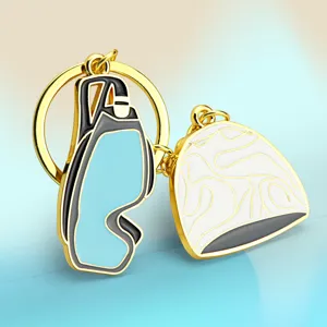 Mini swim goggles and cap metal enamel keychain, stylish gold-plated souvenir pendant.