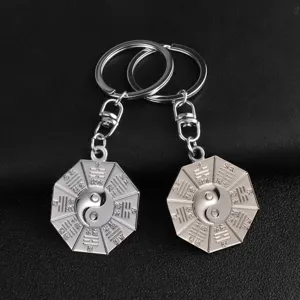 Creative metal Bagua Yin Yang keychain dual ring car key pendant souvenir gift accessory