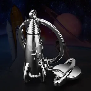 Silver Zinc Alloy Rocket Keychain Planet Pendant Aerospace Metal Key Ring Astronomy Space Travel Souvenir Jewelry Gift For Men Women