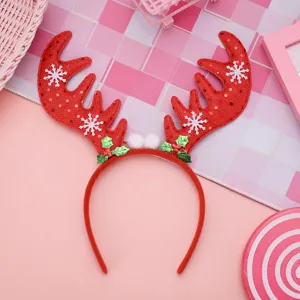 Serre-tête de renne de Noël avec paillettes et flocons, accessoire de cheveux de fête parfait.