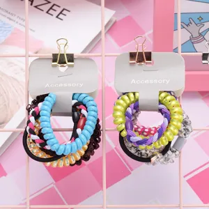 Colorful telephone wire hair ties set, stylish hair accessories for women and girls daily wear.