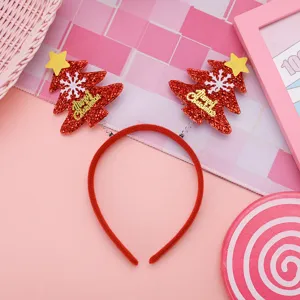 Serre-tête de Noël avec arbre scintillant rouge, étoile et flocon pour fête de fin d'année.