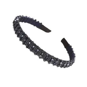 Handmade black crystal beaded headband minimalist hair accessory for women and daily fashion