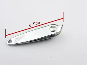 Stainless steel slanted nail clipper, medium size with tail hole, polished metal.