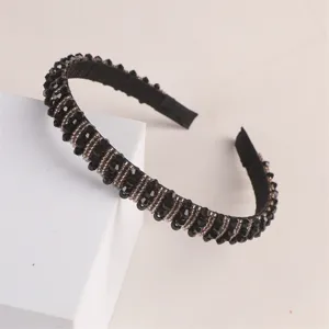 Elegant black crystal beaded headband, sparkly zircon hair hoop for women fashion accessories.