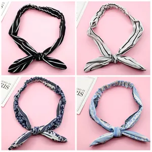 Cinta Para El Pelo Dulce De Chifón De Tela Con Orejas De Conejo Lazo Multicolor De Lunares Rayado Elástica Diadema Para Mujer Casual Diario Viaje Accesorios Para El Cabello
