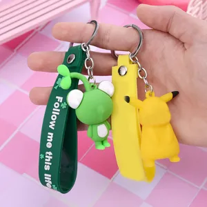Cute cartoon keychain set with silicone strap and cute animal pendants for bags and keys.