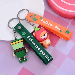Cute cartoon silicone keychain bag pendant set with creative cup and fox figures for keys.