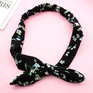 Diadema de gasa floral negra dulce con lazo orejas de conejo diseño para uso diario.