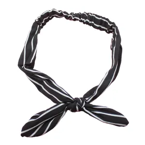 Diadema de gasa a rayas blancas y negras con bonito lazo, aro elástico para uso diario.
