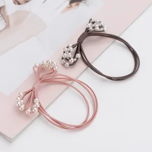 Minimalist High Elastic Multi-layer Hair Ties With Artificial Pearl Bow Knot Shape Hair Bands Everyday Hair Scrunchies For Women