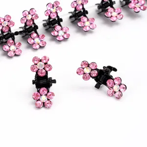 Petites pinces à cheveux strass pour femmes, mini griffes de cheveux fleur cristal brillant.