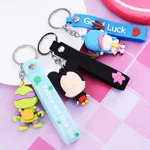 Cute cartoon keychain set for car keys and bags, lovely silicone character pendants.