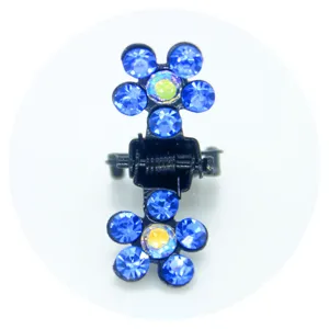 Petite pince à cheveux strass bleue pour femme, accessoire de coiffure floral en cristal chic.