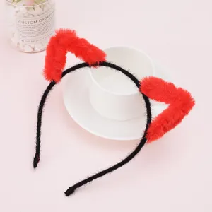 Red plush cat ears headband cute cosplay hair hoop sweet girl hair accessories for daily wear