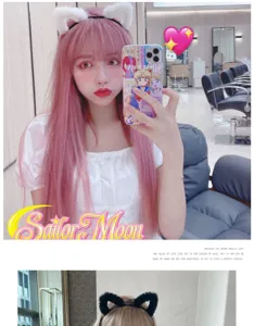 Cute plush cat ear headband detail, sweet cosplay hair hoop for live streaming and daily wear.
