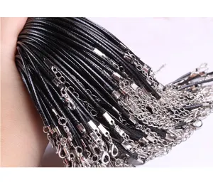 Fashion Black Wax Cord Leather Rope Necklace Cord With Metal Lobster Clasp For DIY Jewelry Making Accessories For Women Men