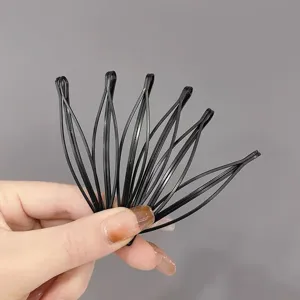 Black geometric metal hair clips set for styling bangs and securing loose hair strands.