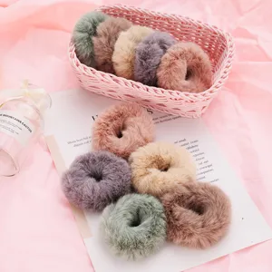 Korean Style Plush Hair Ties Cute Soft Fluffy Scrunchies Solid Color Ponytail Holders Sweet Elegant Hair Bands Accessories For Women Girls Daily Use