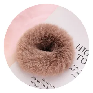 Fluffy brown plush hair scrunchie soft winter hair tie elegant cute hair accessories for women