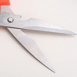 Stainless steel multi-functional kitchen scissors detail close-up view for daily cooking tasks.