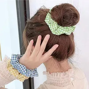 Chouchou à Volants en Tissu Plaid Rétro Élastique à Cheveux Corde à Cheveux Élastique Support de Queue de Cheval Doux Coiffure Pour Femmes Filles Style Quotidien