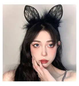 Black lace cat ear headband sweet hair accessory for women and girls party fashion cute hair hoop