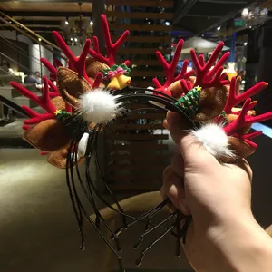 Christmas reindeer antler headband cute plush hair hoop festive holiday hair accessories