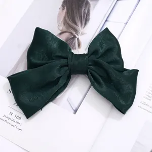 Pinza de pelo con lazo de satén verde oscuro gran accesorio elegante para mujer