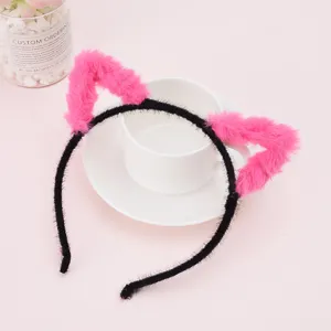 Cute fluffy cat ear headband sweet hair accessory plush hair hoop for women girls daily wear