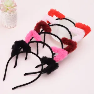 Fuzzy plush cat ears headband cute cosplay hair hoop for women and girls daily wear 1pc