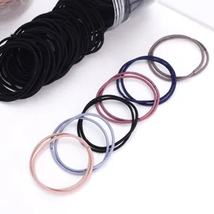 Elastic hair ties set with storage box, colorful and black hair bands for daily styling.
