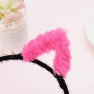 Fluffy pink cat ears headband cute black hair hoop cosplay hair accessory cute style