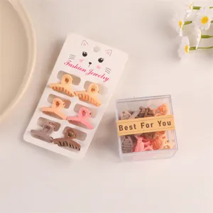 Colorful mini hair claws for kids cute hair accessories set with cat display card and box