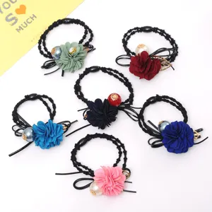 Fashion floral hair ties with faux pearls, elegant camellia scrunchies for women and girls daily.