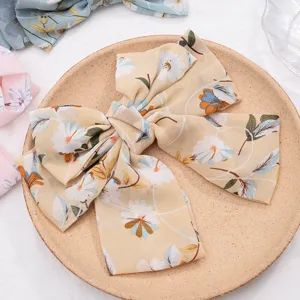Chiffon floral big bow hair clip for sweet girls, elegant back headwear hair accessory.