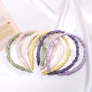 Colorful pleated fabric headbands set, sweet and soft hair accessories for daily wear.
