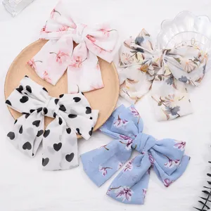Chiffon large bow hair clips, sweet floral hair accessories, spring clip hair pin for women.