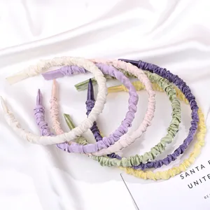 Multi-color ruched satin headbands set, sweet and stylish hair accessories for daily wear.